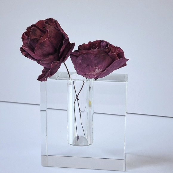 Vintage square Block glass Table Vases flower holder coffee table display - Picture 1 of 6